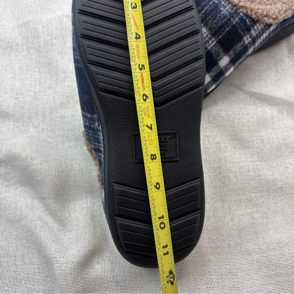 Men's Blue Plaid Hoodback Memory Foam Slippers Size 9.5-10.5